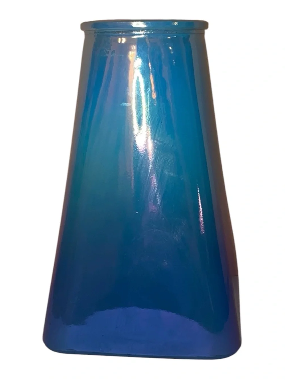 GLASS VASE Iridescent Turquoise Blue Ombre Art Deco Vase 7”